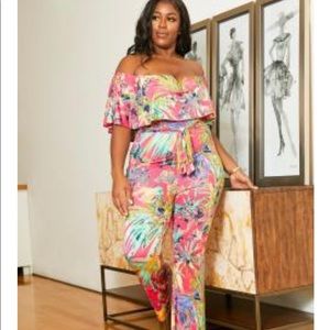 Tropical print jumpsuit 2X